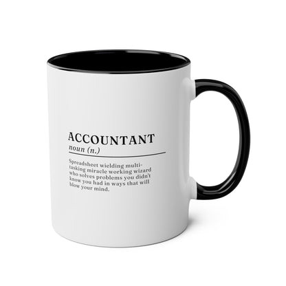Accountant Definition 11oz white with black accent funny large coffee mug gift for accounting finance spreadsheet meaning waveywares wavey wares wavywares wavy wares