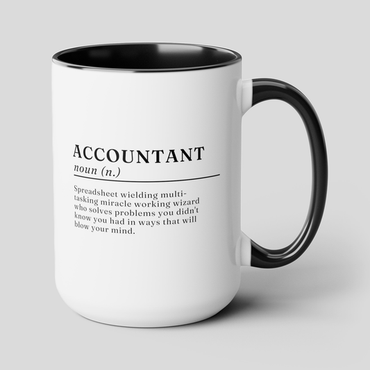 Accountant Definition 15oz white with black accent funny large coffee mug gift for accounting finance spreadsheet meaning waveywares wavey wares wavywares wavy wares cover