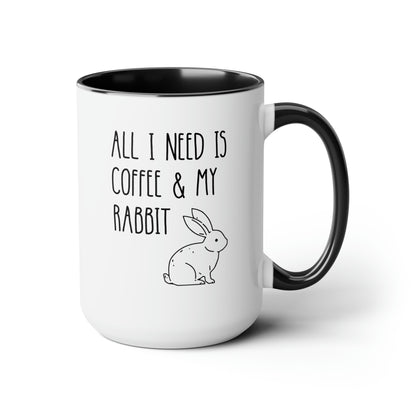 All I Need Is Coffee And My Rabbit 15oz white with black accent funny large coffee mug gift for her mom dad birthday bunny lover pet owner furparent waveywares wavey wares wavywares wavy wares