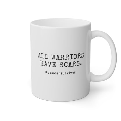 All Warriors Have Scars 11oz white funny large coffee mug gift for breast cancer survivor her motivational inspirational pink october waveywares wavey wares wavywares wavy wares