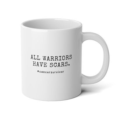 All Warriors Have Scars 20oz white funny large coffee mug gift for breast cancer survivor her motivational inspirational pink october waveywares wavey wares wavywares wavy wares