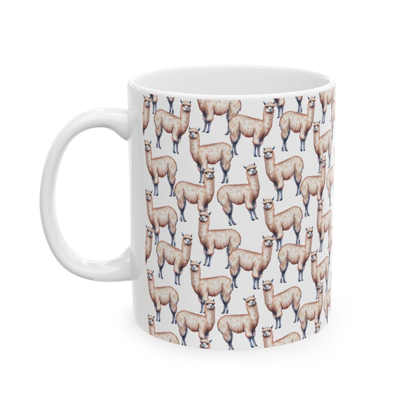 Cute Alpacas Watercolor Pattern 11oz white funny large coffee mug gift for alpaca farm south american camelid mammal herd animal lover fluffy aesthetic birthday secret santa Christmas waveywares wavey wares wavywares wavy wares