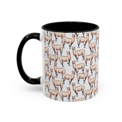 Cute Alpacas Watercolor Pattern 11oz white with black accent funny large coffee mug gift for alpaca farm south american camelid mammal herd animal lover fluffy aesthetic birthday secret santa Christmas waveywares wavey wares wavywares wavy wares