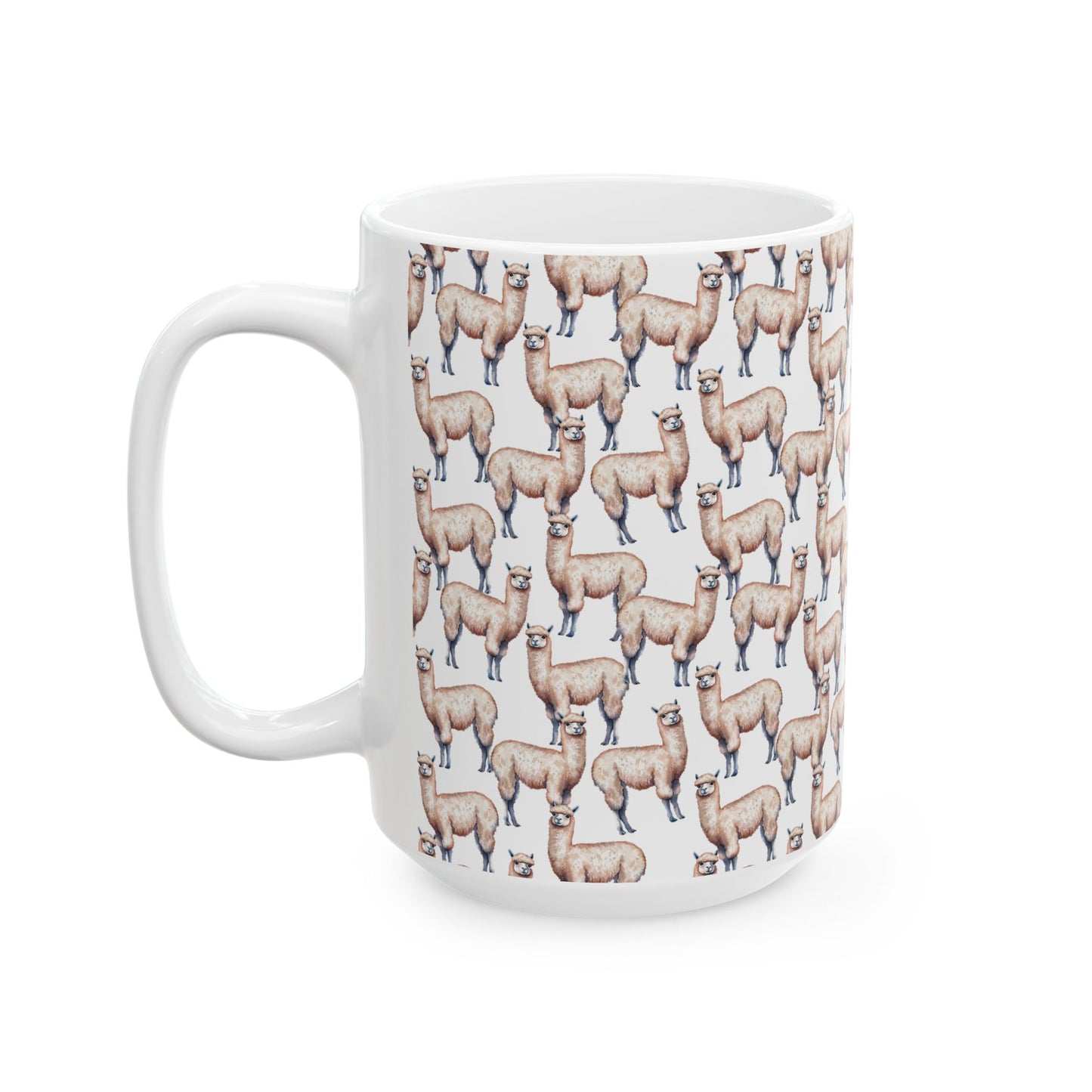 Cute Alpacas Watercolor Pattern 15oz white funny large coffee mug gift for alpaca farm south american camelid mammal herd animal lover fluffy aesthetic birthday secret santa Christmas waveywares wavey wares wavywares wavy wares