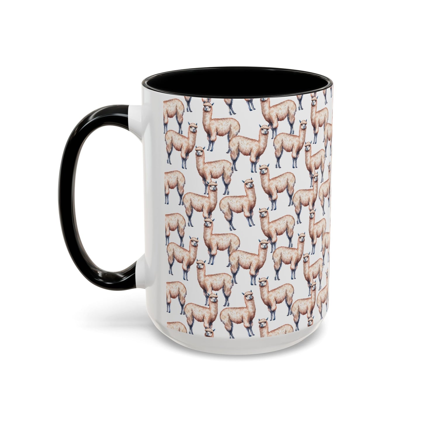 Cute Alpacas Watercolor Pattern 15oz white with black accent funny large coffee mug gift for alpaca farm south american camelid mammal herd animal lover fluffy aesthetic birthday secret santa Christmas waveywares wavey wares wavywares wavy wares