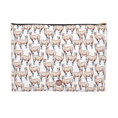 Cute Alpacas Pattern flat white travel zip bag gift for alpaca farm south american camelid mammal herd animal lover fluffy aesthetic birthday secret santa Christmas toiletry cosmetic drugs storage case accessory pouch makeup pencil waveywares wavey wares wavywares wavy wares