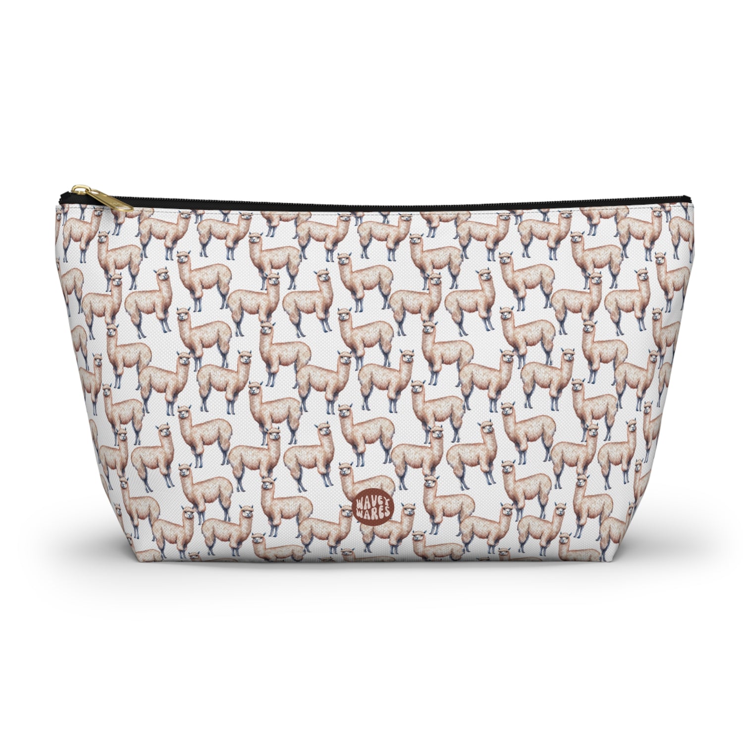 Cute Alpacas Pattern T Bottom white travel zip bag gift for alpaca farm south american camelid mammal herd animal lover fluffy aesthetic birthday secret santa Christmas toiletry cosmetic drugs storage case accessory pouch makeup pencil waveywares wavey wares wavywares wavy wares