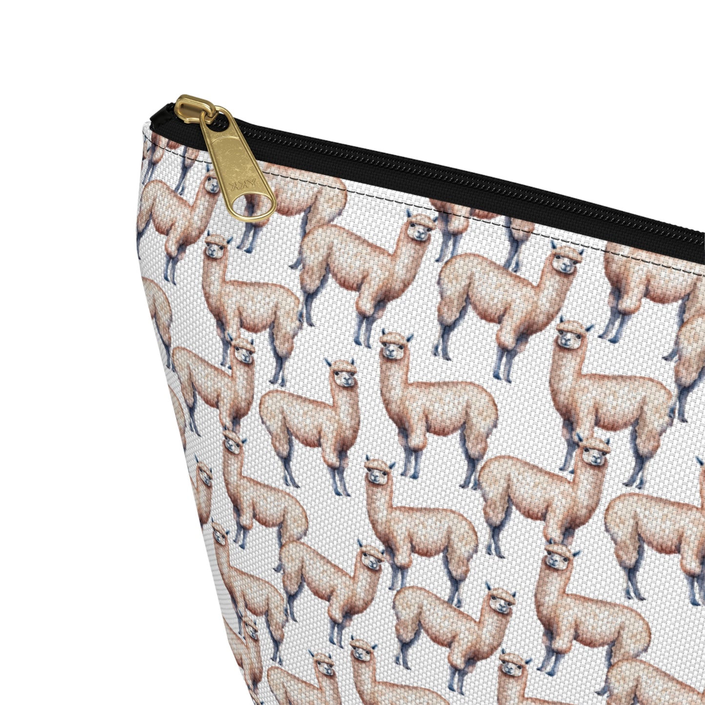 Cute Alpacas Pattern zipper white travel zip bag gift for alpaca farm south american camelid mammal herd animal lover fluffy aesthetic birthday secret santa Christmas toiletry cosmetic drugs storage case accessory pouch makeup pencil waveywares wavey wares wavywares wavy wares