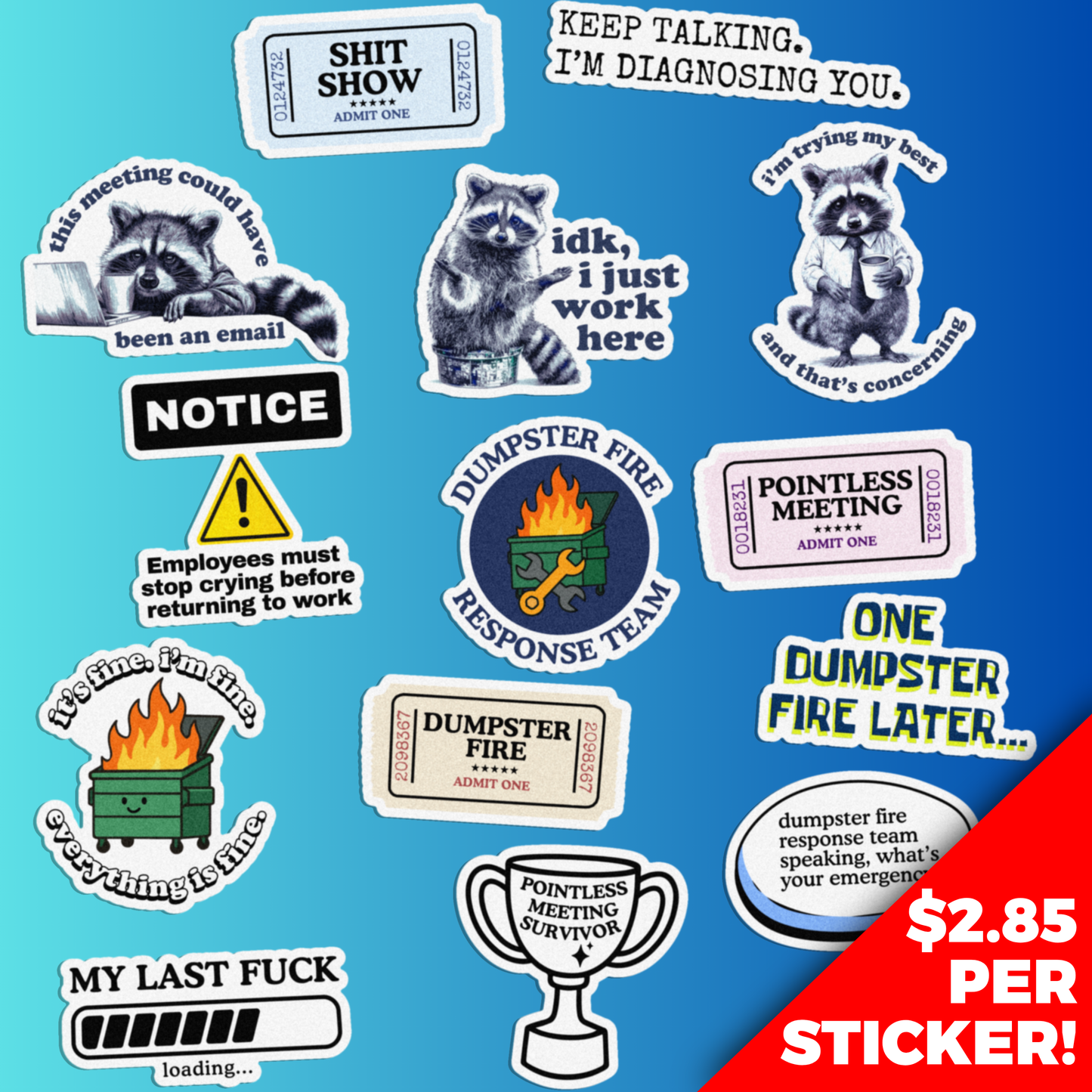 Dumpster Fire Survival Pack 14 Stickers