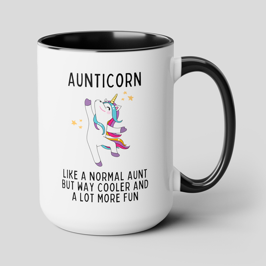 Aunticorn 15oz white with black accent funny large coffee mug gift for unicorn epic fabulous best auntie like a normal aunt but way cooler and a lot more fun waveywares wavey wares wavywares wavy wares cover