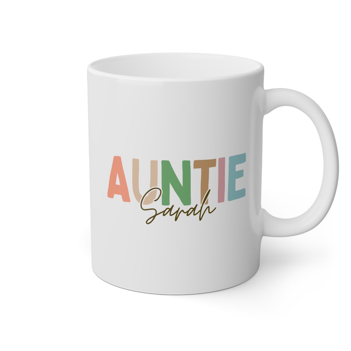 Auntie Name 11oz white funny large coffee mug gift for aunt mothers day birthday cool fun funtie custom name personalize waveywares wavey wares wavywares wavy wares