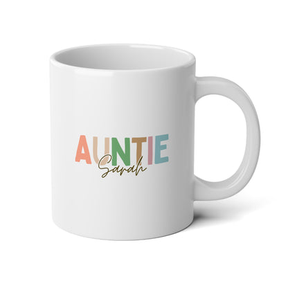 Auntie Name 20oz white funny large coffee mug gift for aunt mothers day birthday cool fun funtie custom name personalize waveywares wavey wares wavywares wavy wares