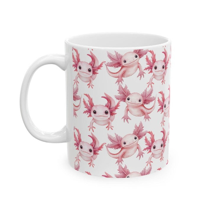 Cute Weird Axolotl Watercolor Pattern 11oz white funny large coffee mug gift for pink animal lover secret santa birthday Christmas waveywares wavey wares wavywares wavy wares