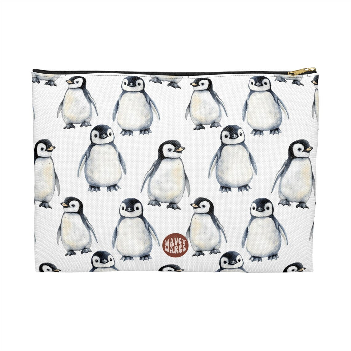 Cute Baby Penguin Chicks Pattern Flat white travel zip bag gift for flightless bird enthusiast animal lover secret santa birthday Christmas makeup cosmetic drugs storage case accessory pouch waveywares wavey wares wavywares wavy wares