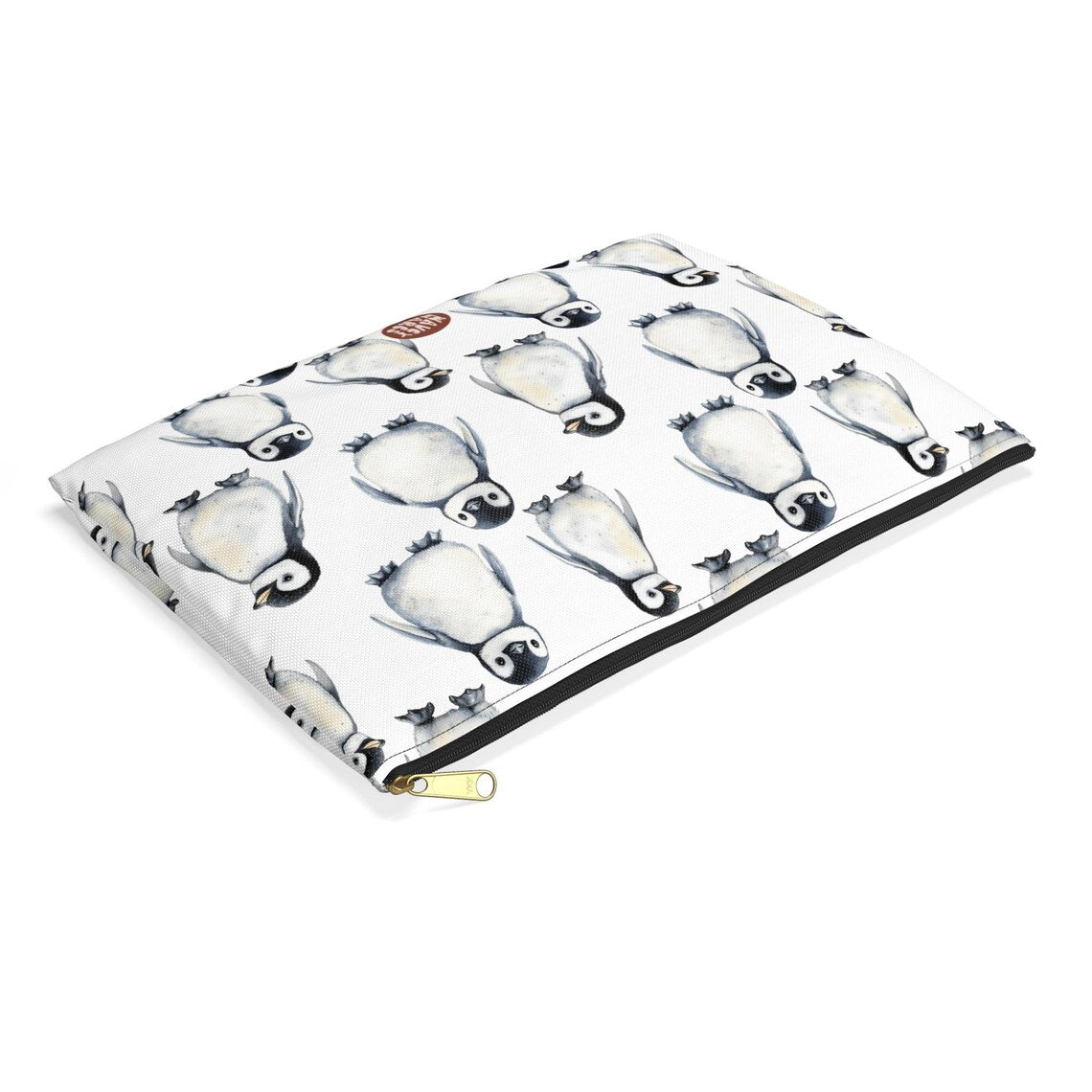 Cute Baby Penguin Chicks Pattern flat lay white travel zip bag gift for flightless bird enthusiast animal lover secret santa birthday Christmas makeup cosmetic drugs storage case accessory pouch waveywares wavey wares wavywares wavy wares