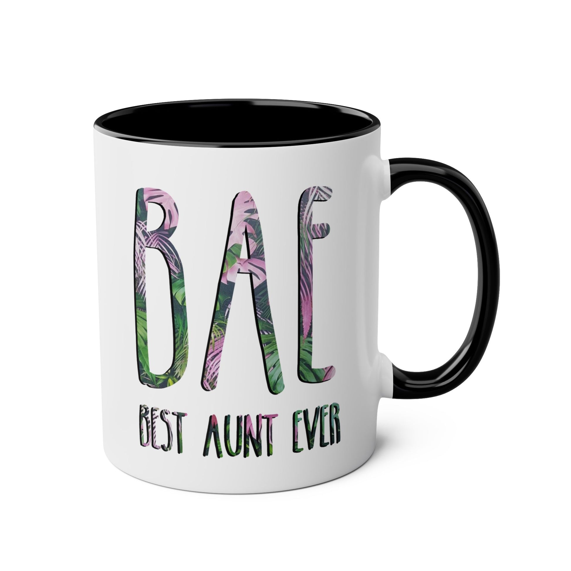 Bae Best Aunt Ever 11oz white with black accent funny large coffee mug gift for new auntie her waveywares wavey wares wavywares wavy wares