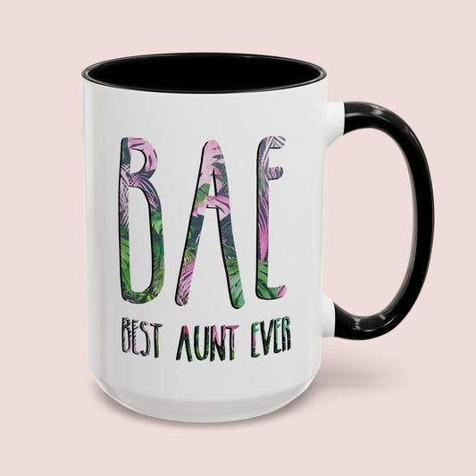 Bae Best Aunt Ever 15oz white with black accent funny large coffee mug gift for new auntie her waveywares wavey wares wavywares wavy wares cover