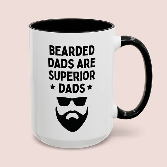 Bearded Dads Are Superior Dads 15oz white with black accent funny large coffee mug gift for father's day papa cool new father husband beards waveywares wavey wares wavywares wavy wares cover