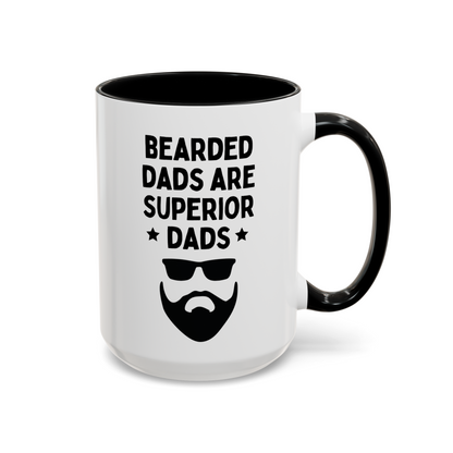 Bearded Dads Are Superior Dads 15oz white with black accent funny large coffee mug gift for father's day papa cool new father husband beards waveywares wavey wares wavywares wavy wares