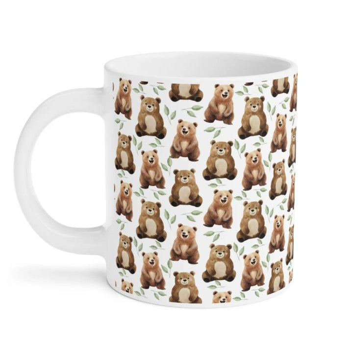 Cute Bears Watercolor Pattern 20oz white funny large coffee mug gift for Grizzly Bear fan Brown Lover furry animal enthusiast adorable birthday secret santa Christmas waveywares wavey wares wavywares wavy wares