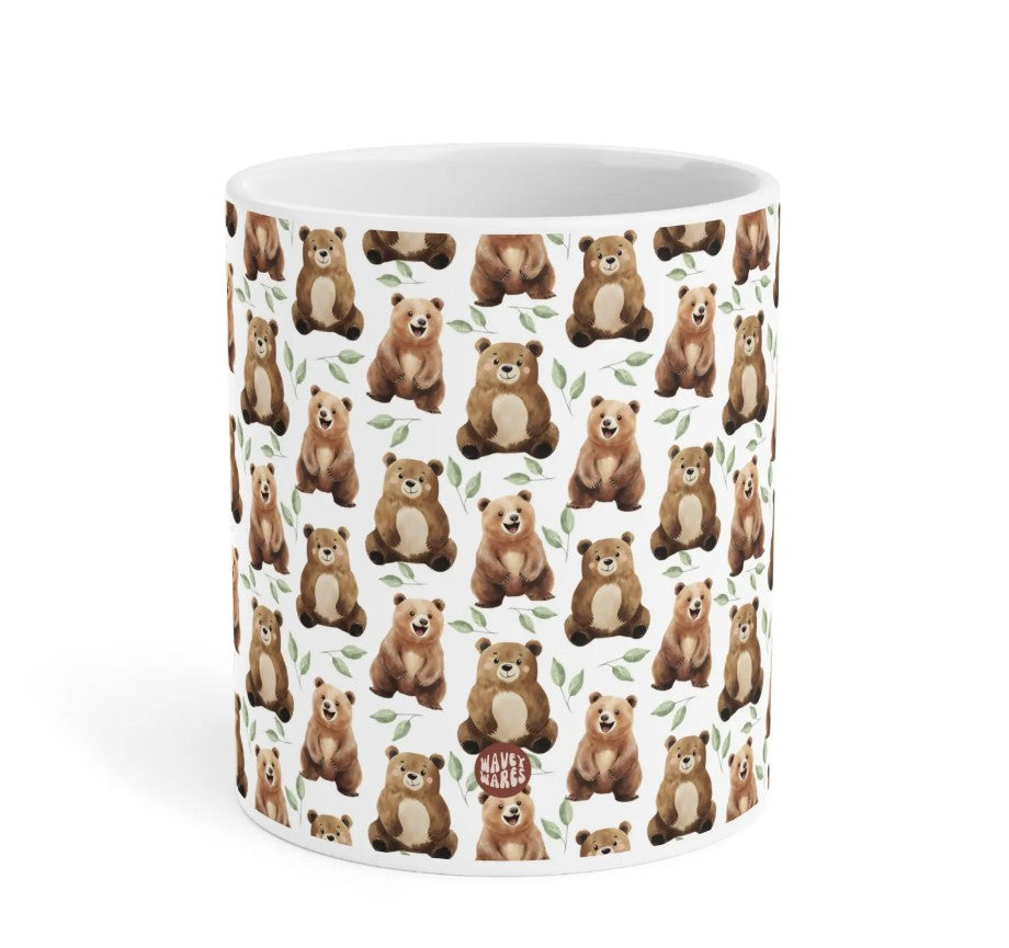 Cute Bears Watercolor Pattern 20oz white funny large coffee mug gift for Grizzly Bear fan Brown Lover furry animal enthusiast adorable birthday secret santa Christmas waveywares wavey wares wavywares wavy wares side