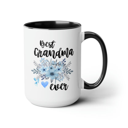 Best Grandma Ever 15oz white with black accent funny large coffee mug gift for­ grandmother mother's day flowers floral waveywares wavey wares wavywares wavy wares