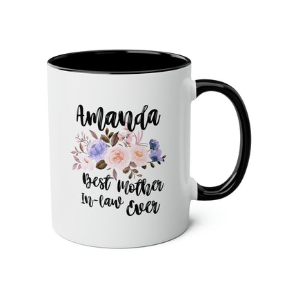 Best Mother-In-Law Ever 11oz white with black accent funny large coffee mug gift for in law mothers day present custom name personalize customize waveywares wavey wares wavywares wavy wares