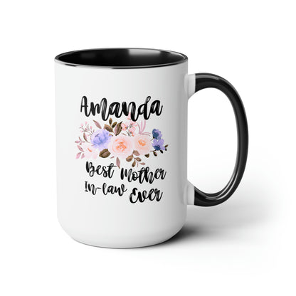 Best Mother-In-Law Ever 15oz white with black accent funny large coffee mug gift for in law mothers day present custom name personalize customize waveywares wavey wares wavywares wavy wares