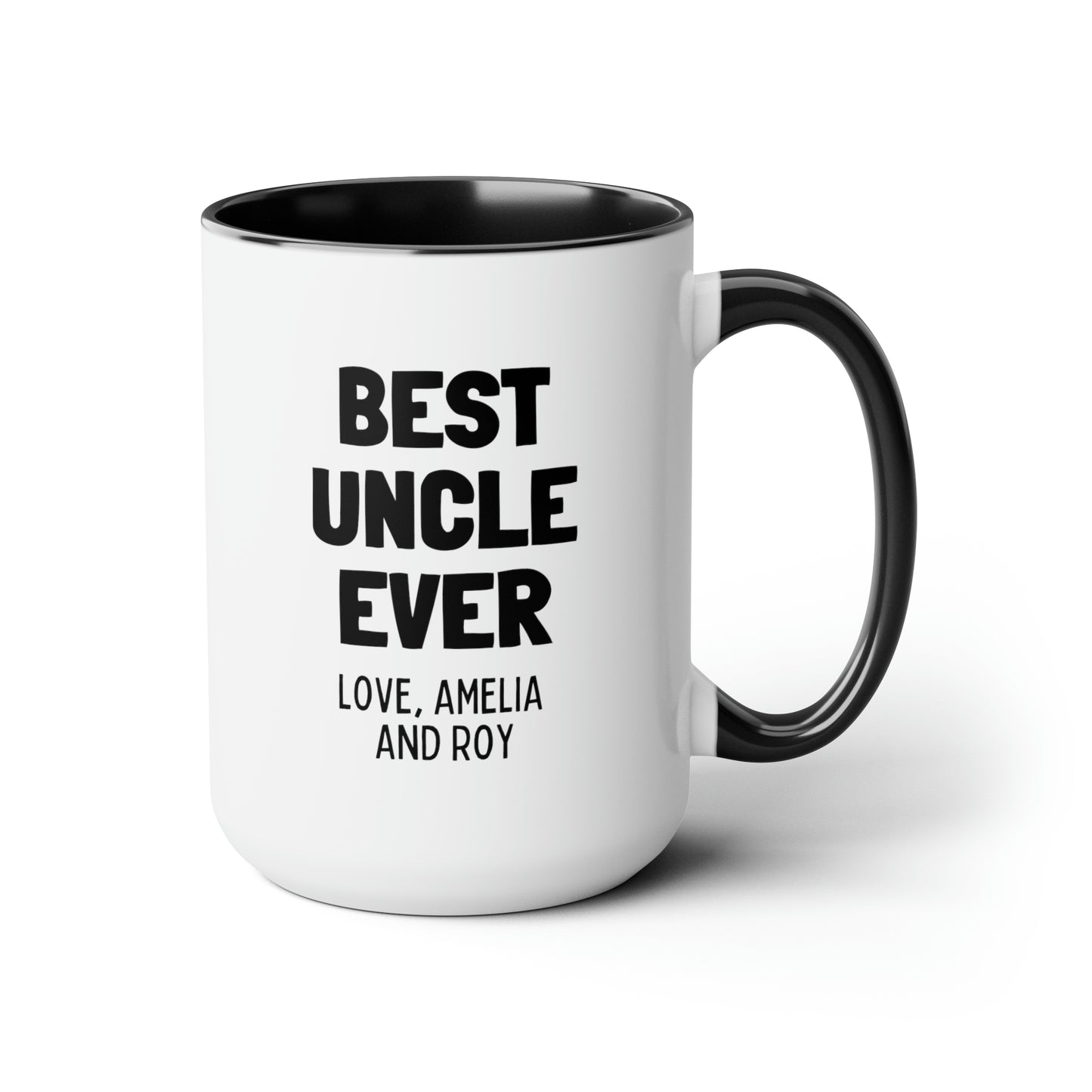 Best Uncle Ever 15oz white with black accent funny large coffee mug gift customized custom from niece nephew cups personalized waveywares wavey wares wavywares wavy wares