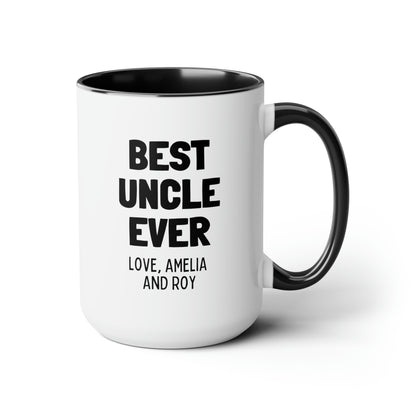 Best Uncle Ever 15oz white with black accent funny large coffee mug gift customized custom from niece nephew cups personalized waveywares wavey wares wavywares wavy wares