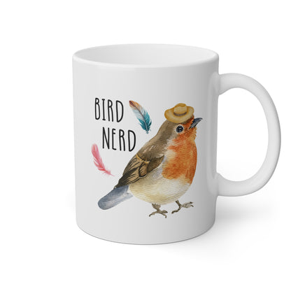 Bird Nerd 11oz white funny large coffee mug gift for birdwatching lover camping birding watching watcher birder cute robin waveywares wavey wares wavywares wavy wares