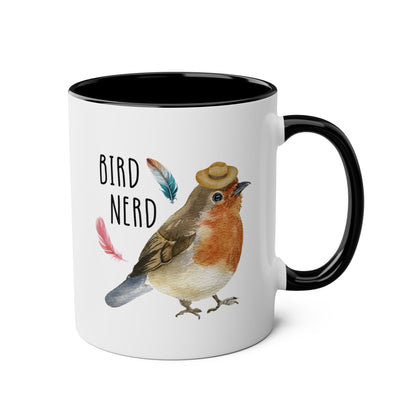 Bird Nerd 11oz white with black accent funny large coffee mug gift for birdwatching lover camping birding watching watcher birder cute robin waveywares wavey wares wavywares wavy wares