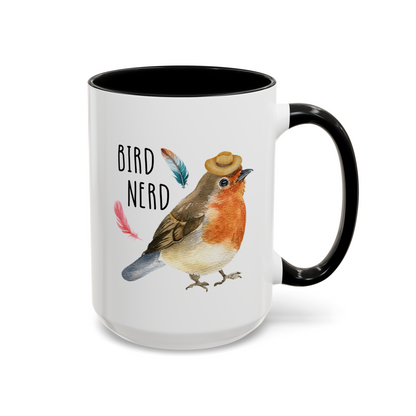 Bird Nerd 15oz white with black accent funny large coffee mug gift for birdwatching lover camping birding watching watcher birder cute robin waveywares wavey wares wavywares wavy wares