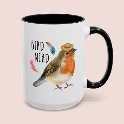 Bird Nerd 15oz white with black accent funny large coffee mug gift for birdwatching lover camping birding watching watcher birder cute robin waveywares wavey wares wavywares wavy wares cover