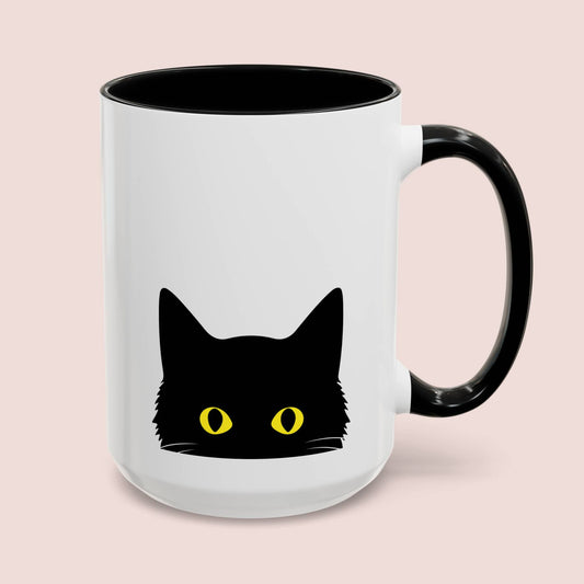 Black Cat 15oz white with black accent funny large coffee mug gift for lover lady fur mom owner void waveywares wavey wares wavywares wavy wares cover