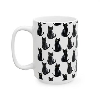 Cute Black Cats Watercolor Pattern 15oz white funny large coffee mug gift for feline lover mom dad furparent owner animal aesthetic birthday secret santa Christmas waveywares wavey wares wavywares wavy wares