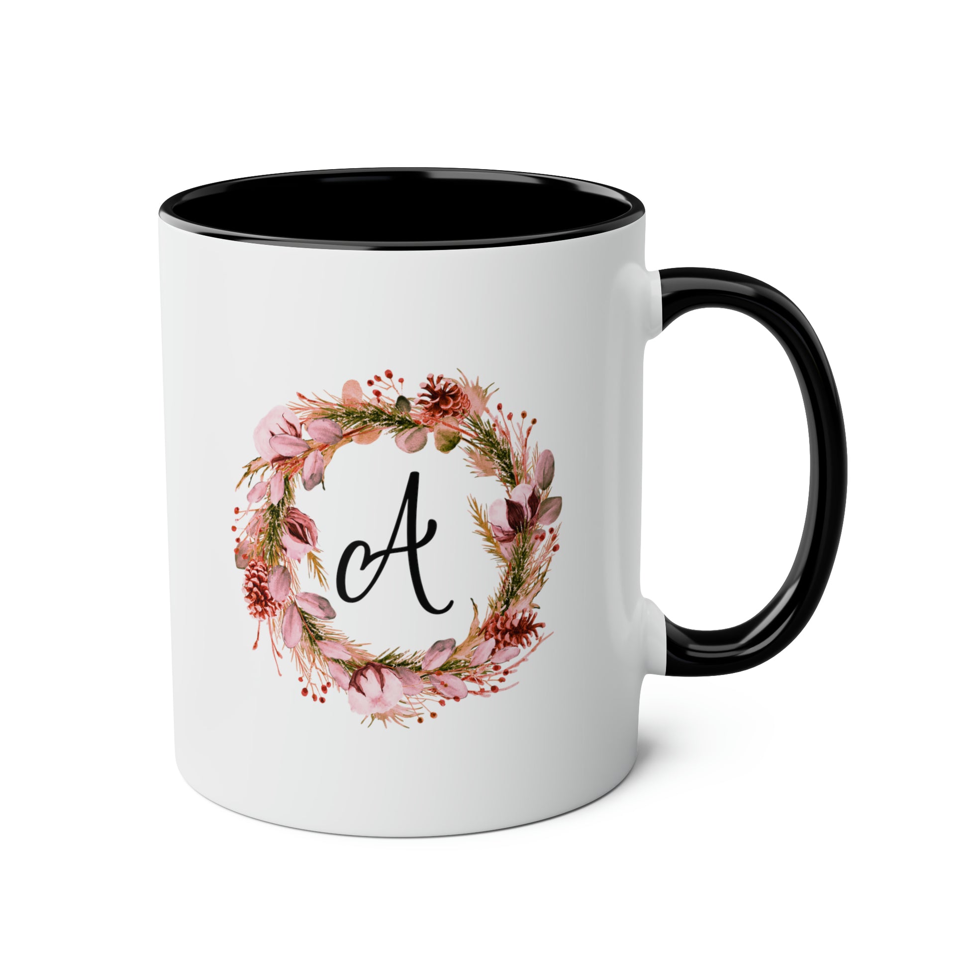 Bridesmaid Initial 11oz white with black accent funny large coffee mug gift for bridal shower party maid of honor custom cup personalized name letter waveywares wavey wares wavywares wavy wares