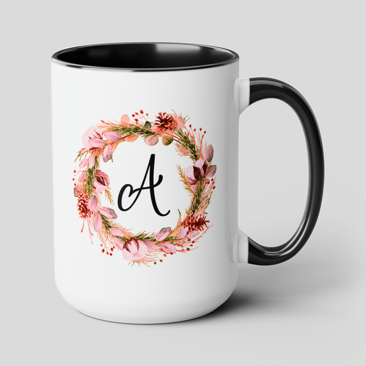 Bridesmaid Initial 15oz white with black accent funny large coffee mug gift for bridal shower party maid of honor custom cup personalized name letter waveywares wavey wares wavywares wavy wares cover