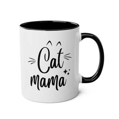 Cat Mama 11oz white with black accent funny large coffee mug gift for furparent pet mom lover lady her feline owner crazy waveywares wavey wares wavywares wavy wares 