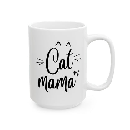 Cat Mama 15oz white funny large coffee mug gift for furparent pet mom lover lady her feline owner crazy waveywares wavey wares wavywares wavy wares 