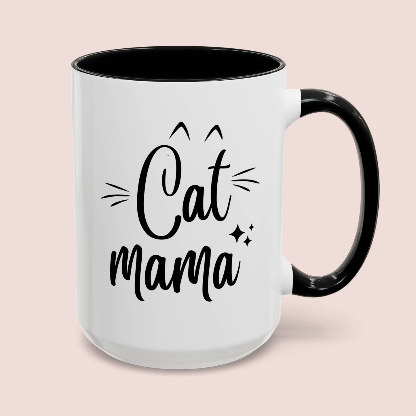 Cat Mama 15oz white with black accent funny large coffee mug gift for furparent pet mom lover lady her feline owner crazy waveywares wavey wares wavywares wavy wares cover