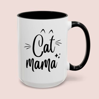 Cat Mama 15oz white with black accent funny large coffee mug gift for furparent pet mom lover lady her feline owner crazy waveywares wavey wares wavywares wavy wares cover