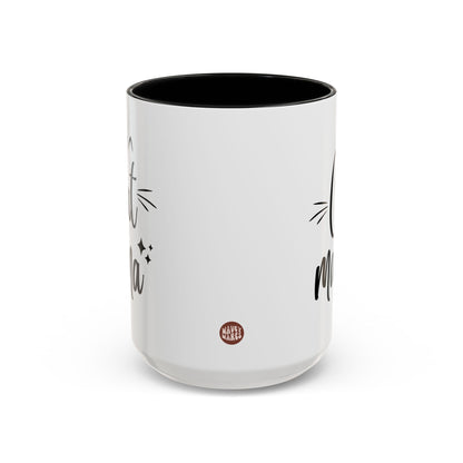 Cat Mama 15oz white with black accent funny large coffee mug gift for furparent pet mom lover lady her feline owner crazy waveywares wavey wares wavywares wavy wares side