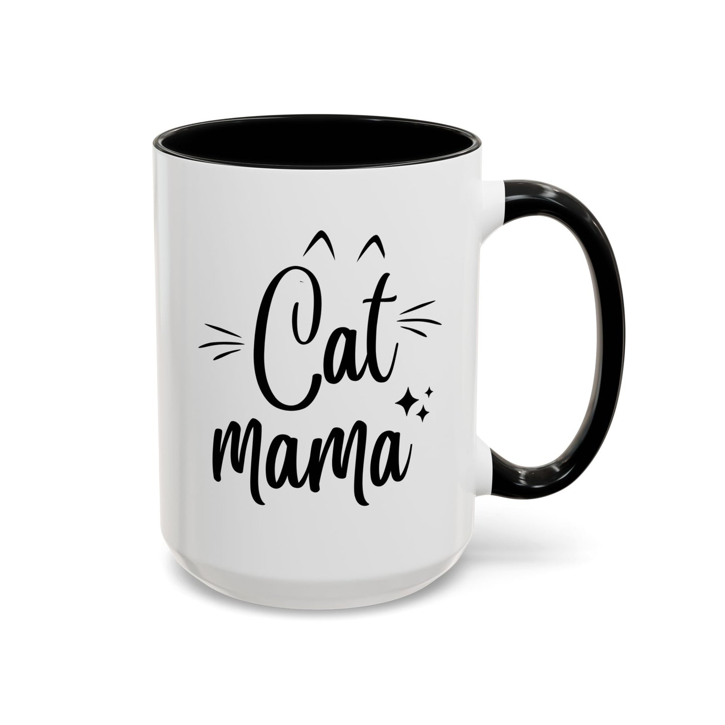 Cat Mama 15oz white with black accent funny large coffee mug gift for furparent pet mom lover lady her feline owner crazy waveywares wavey wares wavywares wavy wares 