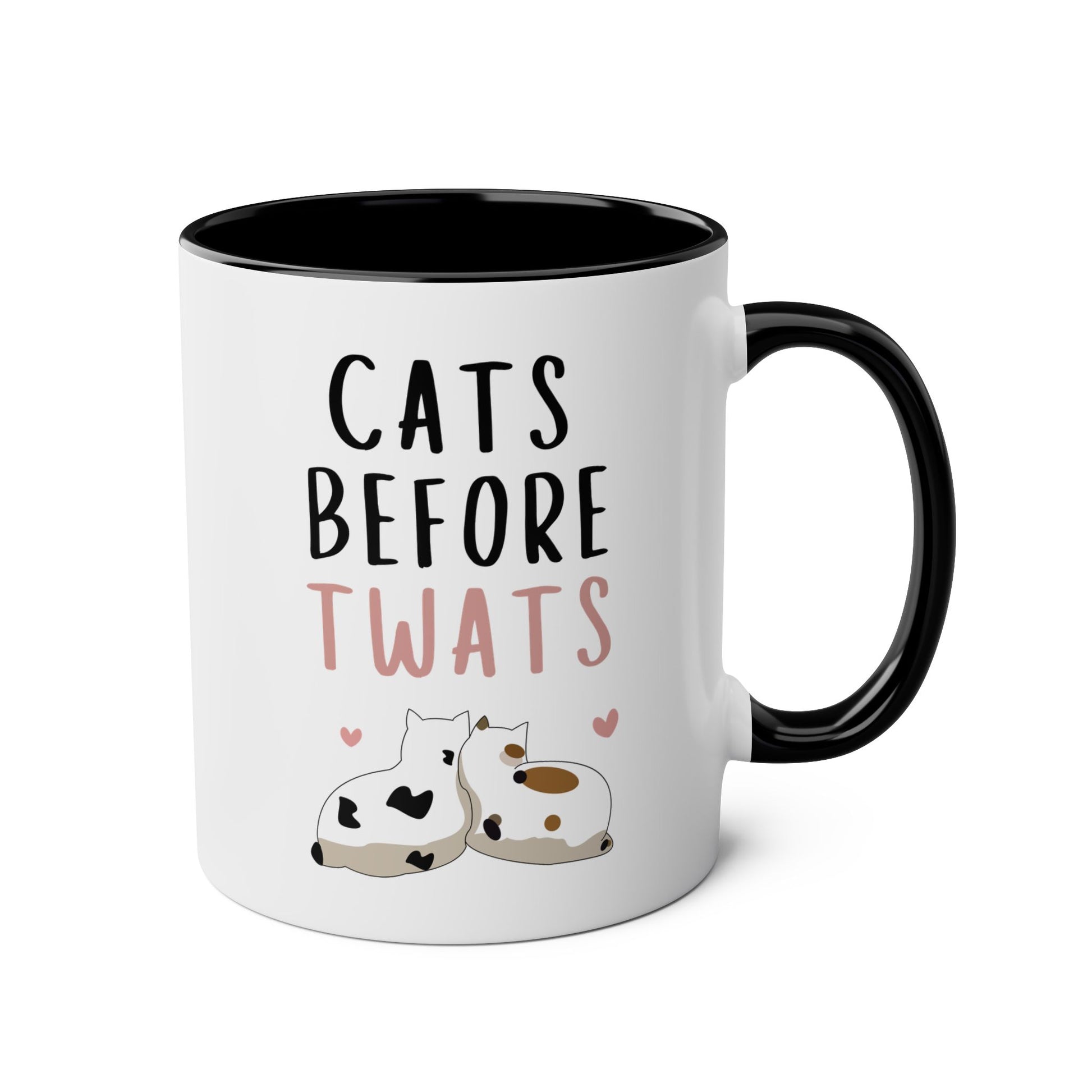 Cats Before Twats 11oz white with black accent funny large coffee mug gift for her best friend bff cat lover owner lady wife mom furparent feline bestie waveywares wavey wares wavywares wavy wares 