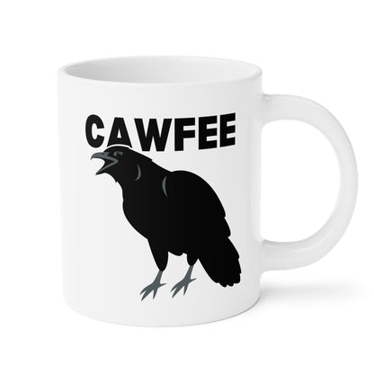 Cawfee 20oz white funny large coffee mug gift for bird lover crow art print caw pun waveywares wavey wares wavywares wavy wares