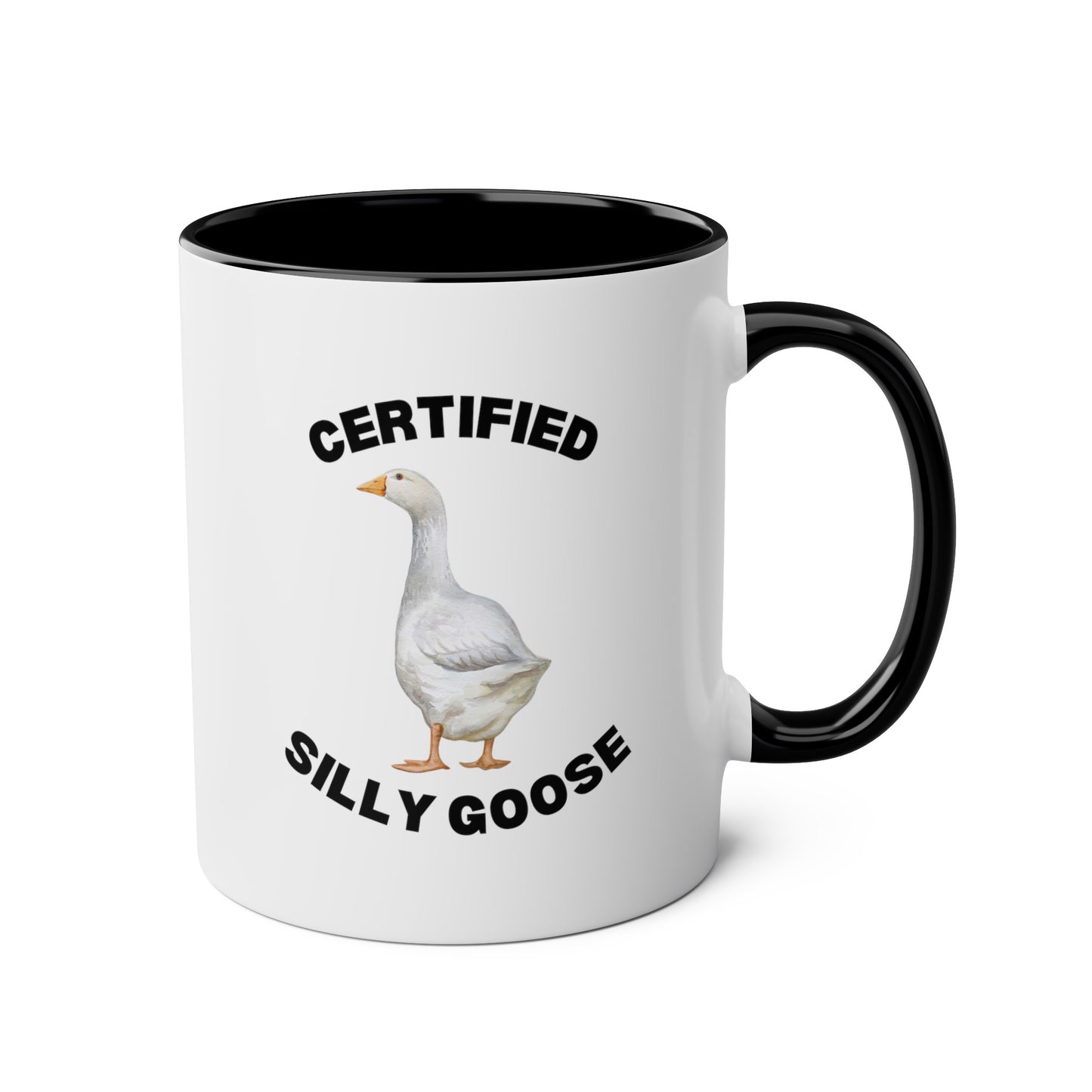 Certified Silly Goose 11oz white with black accent funny large coffee mug gift for best friend sibling meme novelty geese lover waveywares wavey wares wavywares wavy wares