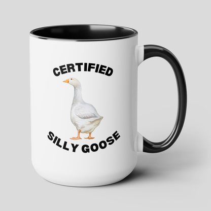 Certified Silly Goose 15oz white with black accent funny large coffee mug gift for best friend sibling meme novelty geese lover waveywares wavey wares wavywares wavy wares cover