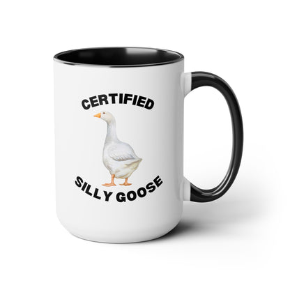 Certified Silly Goose 15oz white with black accent funny large coffee mug gift for best friend sibling meme novelty geese lover waveywares wavey wares wavywares wavy wares