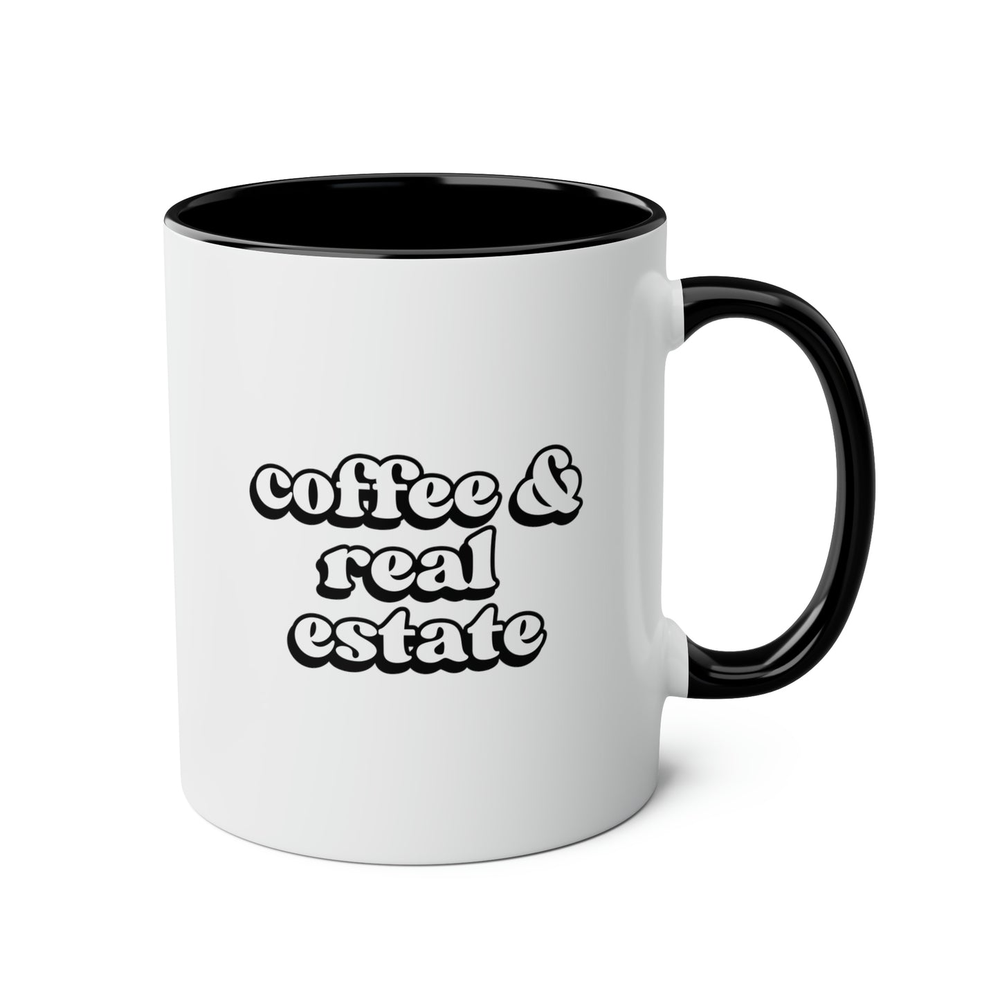 Coffee And Real Estate 11oz white with black accent funny large coffee mug gift for caffeine lover realtor thank real estate agent instructor birthday waveywares wavey wares wavywares wavy wares